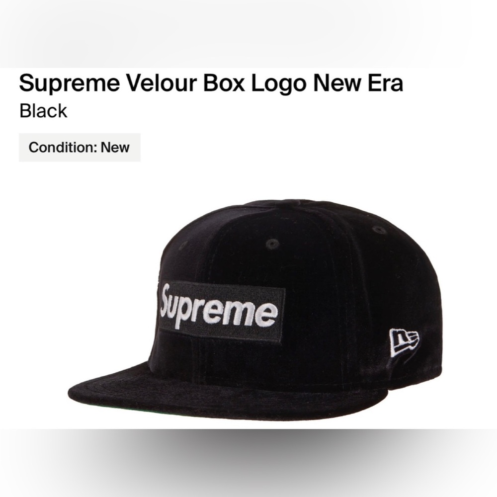 Supreme x New Era Fitted Velour Hat Black FW22 supreme box logo world famous - Picture 5 of 8